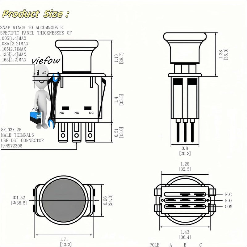 Viefow Upgrade PTO Clutch Engage Switch 056-8058-00 10 AMP Replace Bad Boy Mowers/Dixie Chopper/Jacobsen Bobcat/Rotary/MTD/Delta,AOS Extreme Series BadBoy Blade Engage Clutch 070-1000-00,4174684 - Image 3